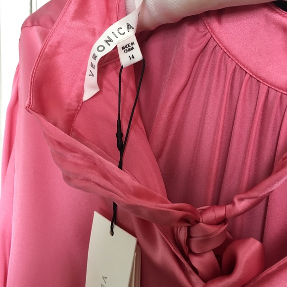 Veronica Beard Elsie Silk Midi Dress Pink 14 - Picture 5 of 7
